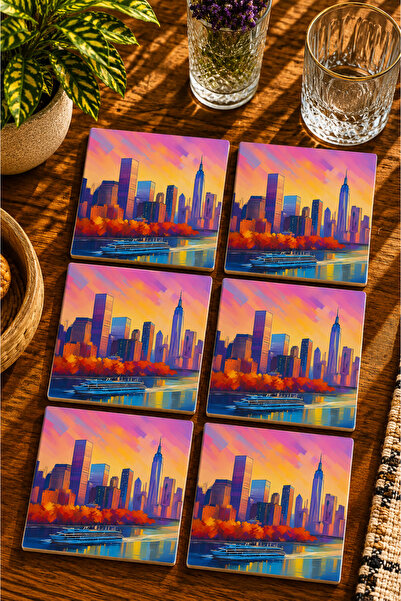 JHAAR City Silhouette Modern Set of 6 Coasters - Uv Printing Mdf - 10X10 cm
