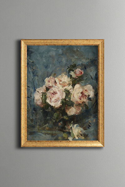 epiqart Still Life with Roses in a Vase - Vintage Patterned Painting - Fine M...