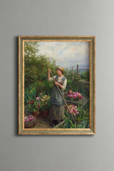 epiqart Woman Collecting Flowers - Vintage Patterned Painting - Fine Model