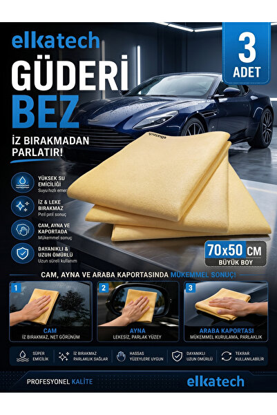 ELKATECH Mikrofiber Güderi Bez, Büyük Boy 50x70cm, Oto Kurulama Bezi, Araba C...