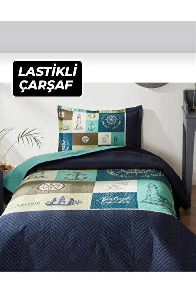 Özdilek Single Person (with Elastic Sheet) Quilted Duvet Cover Set Nautical N...