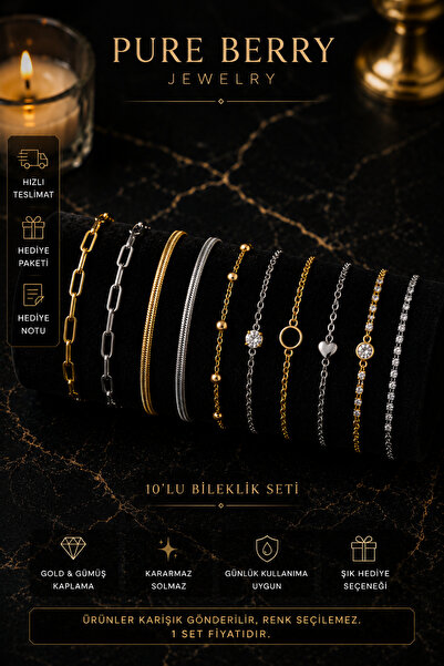 PURE BERRY 10 Pieces of Gold and Silver Mixed Bracelets Will Be Sent Mixed 5 ...