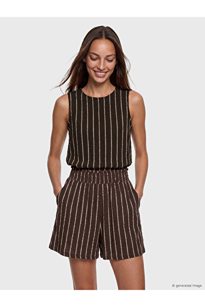 LC Waikiki Lcw Everyday Brown Crew Neck Striped Women's Undershirt