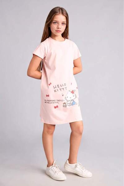 DeFacto Hello Kitty licencirana noćna haljina kratkih rukava svetlo roze za d...