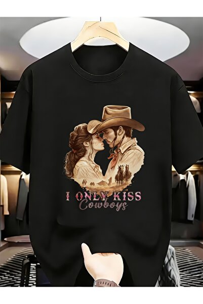 1001 Line تي شيرتات قطنية مريحة بطبعة "I Only Kiss Cowboys" هدايا عيد الحب، م...