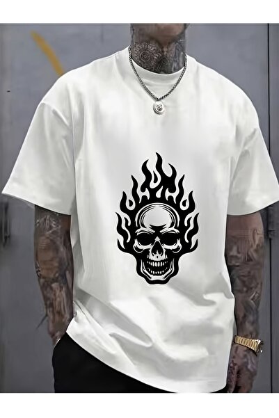 BASEPULSE Men'S Flame Skull Graphic T-Shirt 180G Lightweight Soft Tee, Great ...
