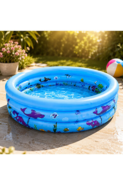 Zenorius Piscină Gonflabilă pentru Copii, 3 Inele, Design Marin, PVC Rezisten...