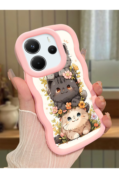 Hontinga Redmi Note 14 4G Uyumlu Kılıf kamera koruyucu Pembe Silikon Couple T...