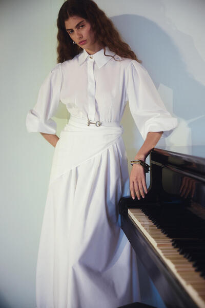 Touché Privé Shirt Collar Belted Scarfed Maxi Dress