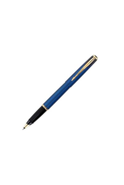 Parker Inflection Tranquil Marine Blue Lacquer Satin 14K Gold Plated Rollerba...