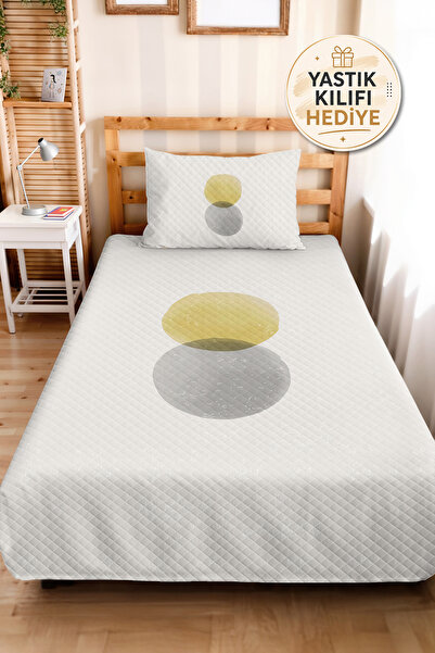 Evimde Bambaşka Yellow Geometric Minimalist Young Room Single Pique Set - Gra...