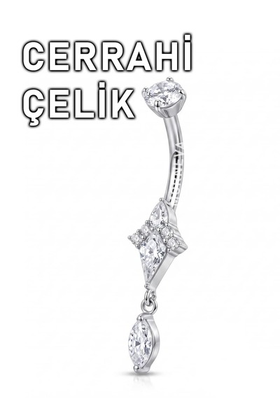 MORNEVA Cerrahi Çelik Taşlı Ok Altı Damla Sallantı Göbek Belly Piercingi (1 A...