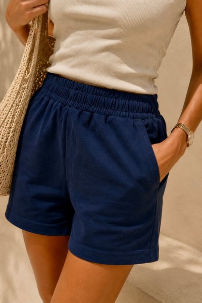 bb butik basic Honeycomb Textured Combed Cotton Shorts – High Waist Elasticat...