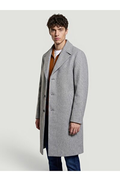 Sisley Men's Wool Blend Double-Breasted Long Coat with Buttoned Pocket Detail...