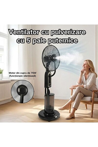 KMT Ventilator cu pulverizare nano de podea 16 inch, motor cupru 75W, 5 pale ...