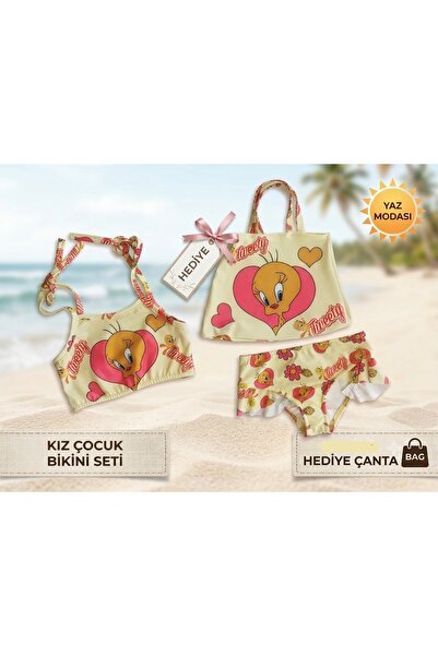 BADR Tweety Printed Girls' Bikini Set. Bag with Gift