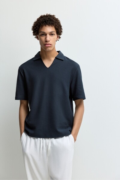 LEFTIES Dokulu v yaka polo t-shirt