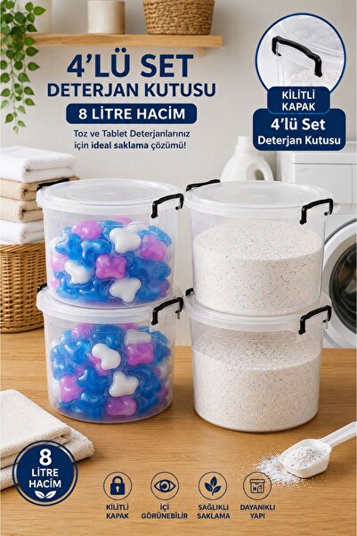 Tercih Home 4-Piece Round Handle Detergent Storage Container Detergent Storag...