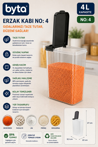 BYTA 4 L Food Storage Container with Lid Transparent Plastic Food Storage Box...