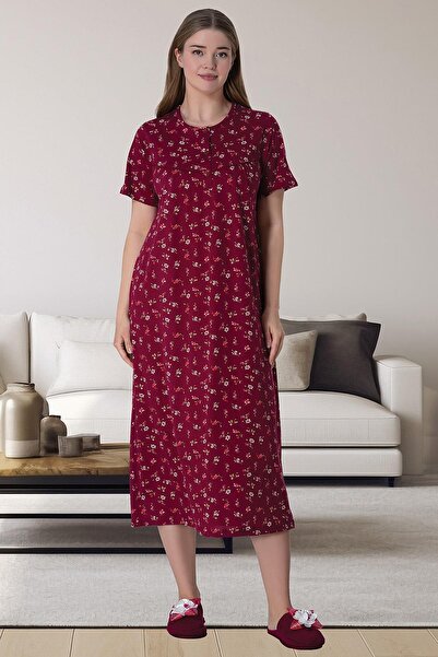 By Mecit Pijama Plus Size Short Sleeve Women's Mom Nightgown Nightgown Floral...