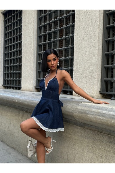 d'studio.co Women's Lace Detailed Denim Dress