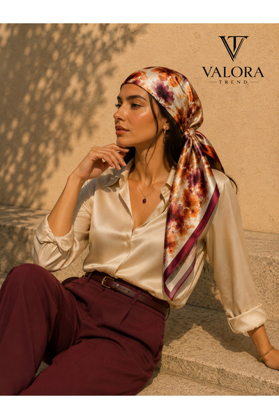 Valora Trend Çiçek Desenli Saten Fular 72x72 cm Kare Fular Kadın Boyun Fuları...