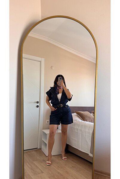Rosjaune Kemer Detaylı Denim Şort Tulum