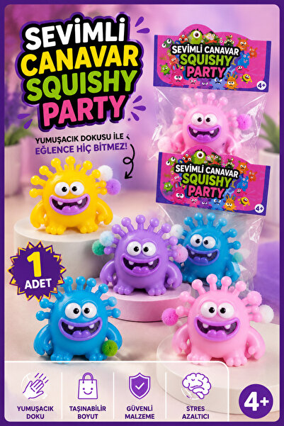 Ayver SEVİMLİ CANAVAR SQUISHY PARTY SIKMALI YUMUŞAK STRES OYUNCAĞI SUKUŞİ OYU...