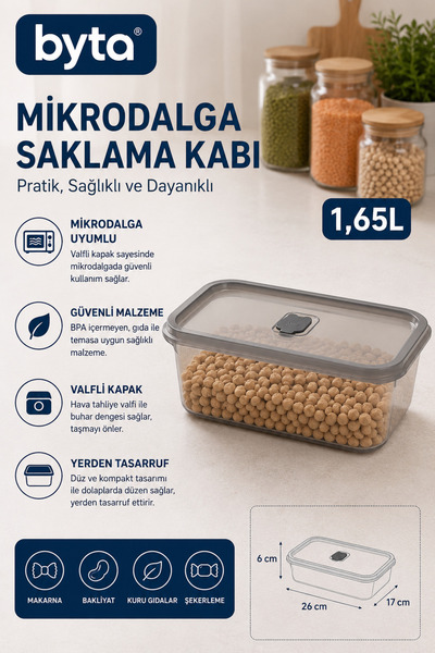 BYTA 1.65 Liter Microwave Compatible Food Storage Container with Valve Lid Bp...