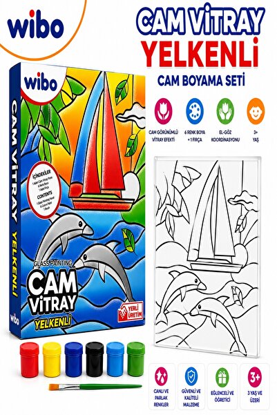 Wibo Yelkenli Cam Vitray Boyama Seti 6 Renk Cam Boyası ve Fırça Eğitici Sanat...