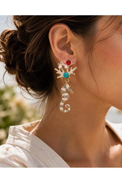 POYASE Coral Design with Seahorse Figure and Stone Detail Dangle Earrings for...