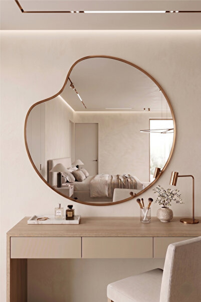 Mirror Home Decor Art Asimetrik Organik Form Yuvarlak Ahşap Çerçeveli Duvar A...