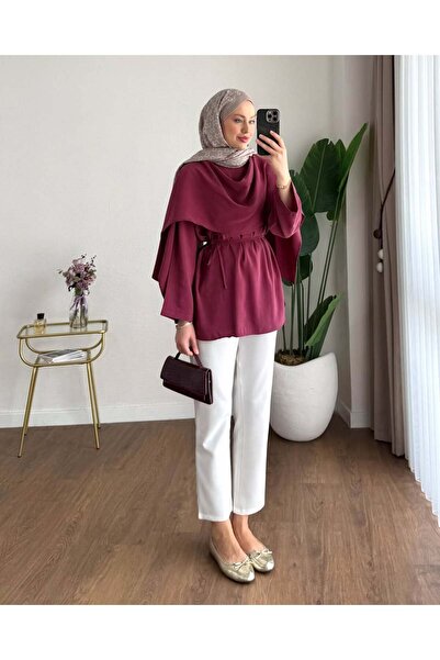 MOONSC Women's Trendy Waist-Tie Shirt with Cape - Modal Fabric