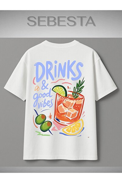 Sebesta Fashion Drinks and Good Vibes Printed Premium Oversize T-Shirt