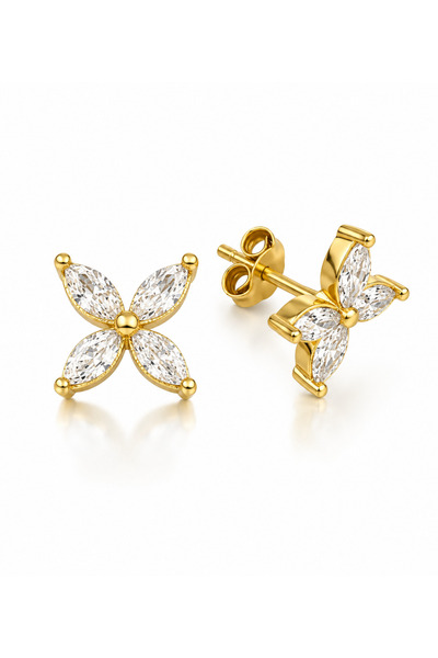 KAIROS JEWELRY 14 Ayar Altın Taşlı Kelebek Çivi Küpe