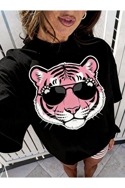23 nisan Pink Leopard Yellow-Frame Glasses Cheetah Head Print Regular T-Shirt...