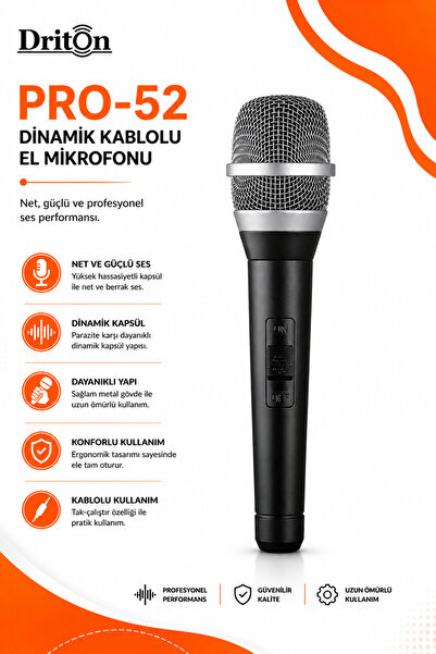 DRİTON PRO-52 DİNAMİK KABLOLU EL MİKROFONU