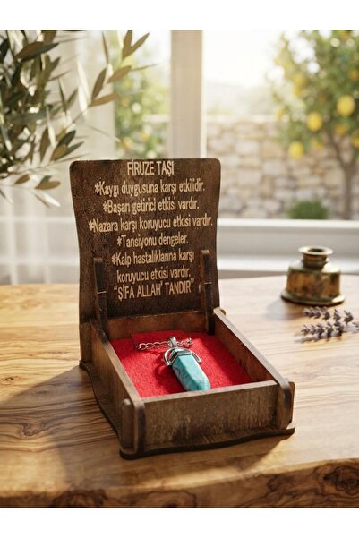 Meneva Aksesuar Turquoise Stone Natural Stone Heart Model Necklace with Woode...