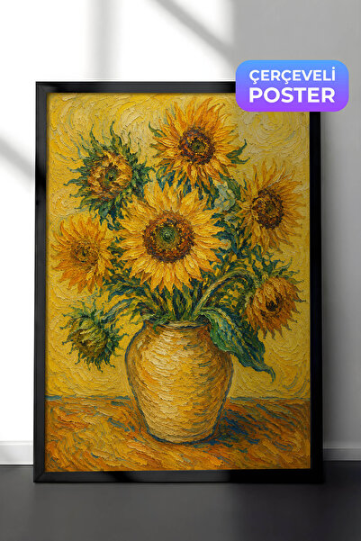 Zestia Van Gogh inspirisana slika na zidu sa vazom suncokreta, efekat uljane ...