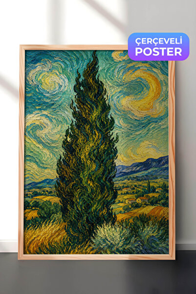Zestia Van Gogh inspirisana zidna slika sa čempresa, efekat uljane boje, drve...