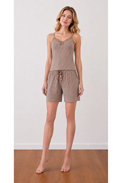 oncepetcom Women's Cotton Patterned Lace Bottom and Top Pajama Set