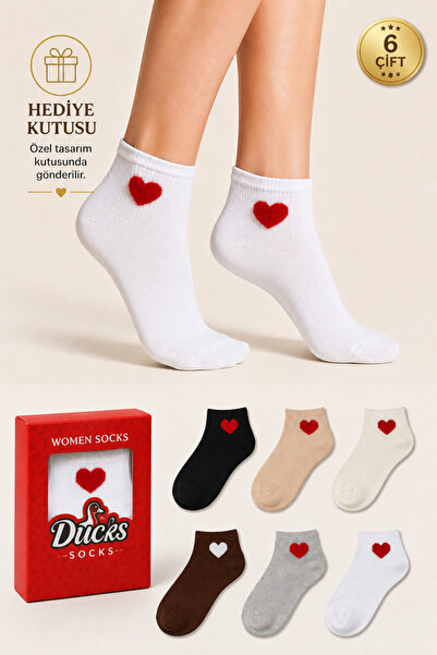 Ducks Socks Women's Heart Patterned Booties Socks Boxed Cotton 6-Piece Seamle...