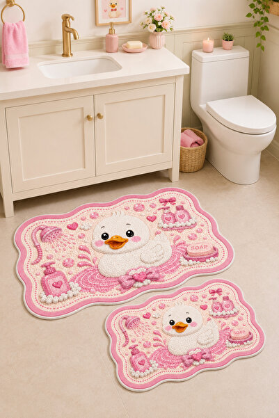 Liriya Dijital Kaymaz Yıkanabilir İkili Modern Banyo Paspası Banyo Halısı Ban...