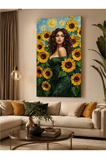 EROĞLU TABLO Ayçiçeği Tarlasında Kadın Kanvas Tablo – Van Gogh Esintili Sanat...