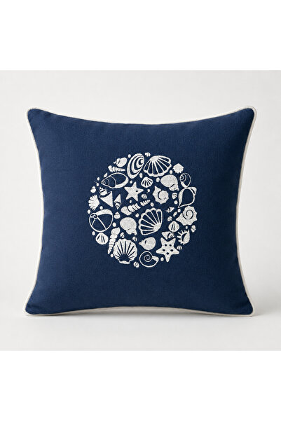 Elegancembroidery Marin Temalı Deniz Kabuğu Desenli Kırlent Kılıfı 42x42 cm –...