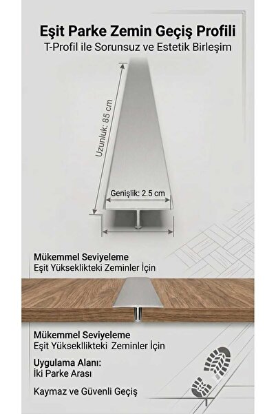 Zirve Alüminyum Kapı Eşik Profili Parke Kapı Altı Çıtası T Model Alüminyum Gr...