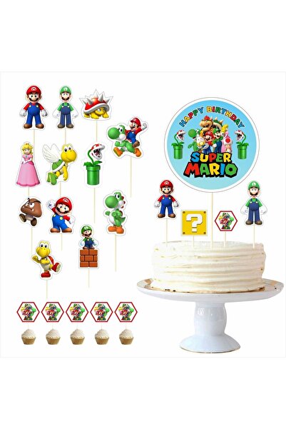 Markasız ucuz Super Mario Doğum Günü Pasta Süsü Kürdan Seti