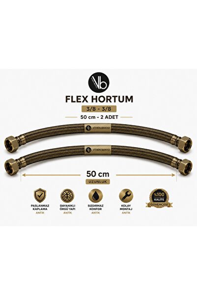 vb vitrinbanyo Antik Gold Klozet Flexi 50 Cm 2 Adet Örgülü Çelik Hortum Eskit...