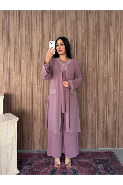 Missrosemoon Yeni Sezon Tesettür 3’lü Takım – Taş detaylı, Tunik ve Pantolon ...