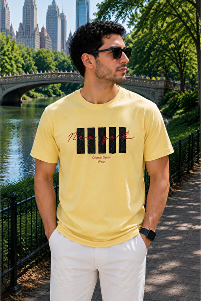 Maccali Tricou larg, galben, cu imprimeu, pentru bărbați